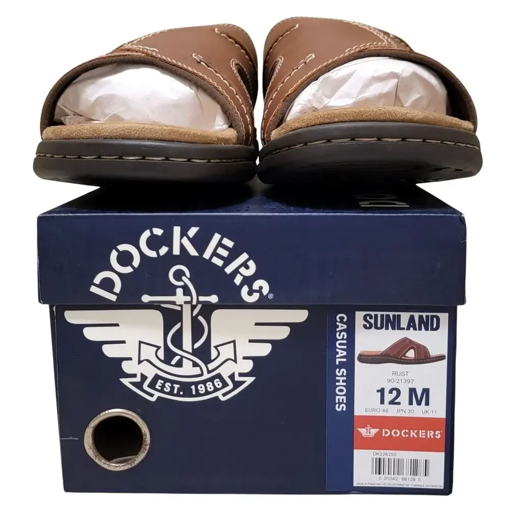 Dockers Men Sunland Casual Faux Leather Slide Sandals Size US 12M Rust Brown